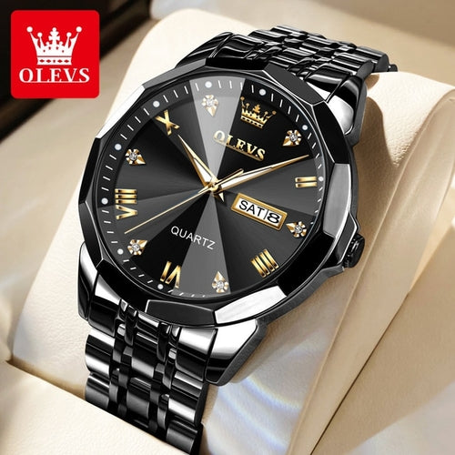 Olevs Men‘s Watches Gold Original Quartz Wristwatch Waterproof