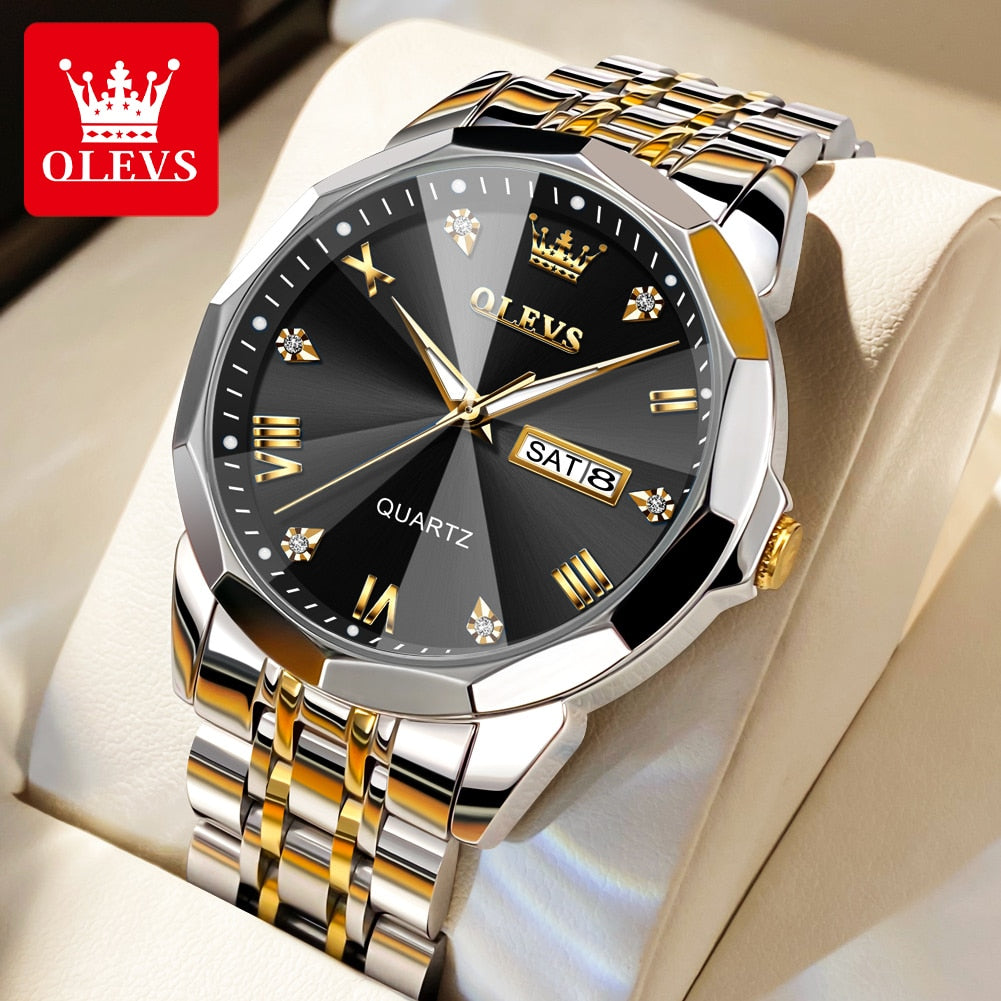 Olevs Men‘s Watches Gold Original Quartz Wristwatch Waterproof