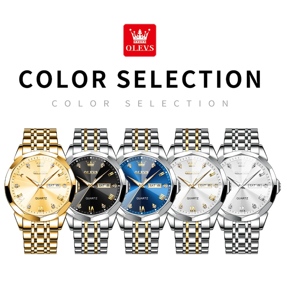 Olevs Men‘s Watches Gold Original Quartz Wristwatch Waterproof