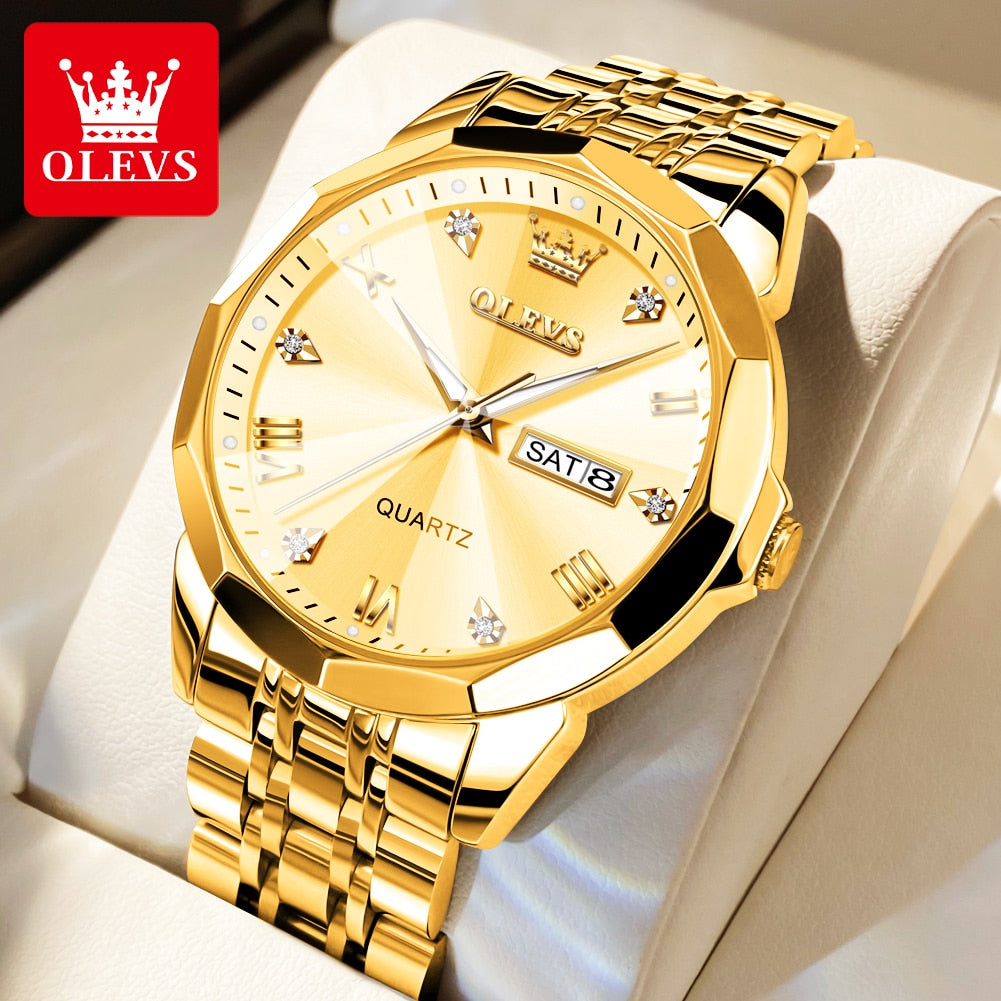 Olevs Men‘s Watches Gold Original Quartz Wristwatch Waterproof