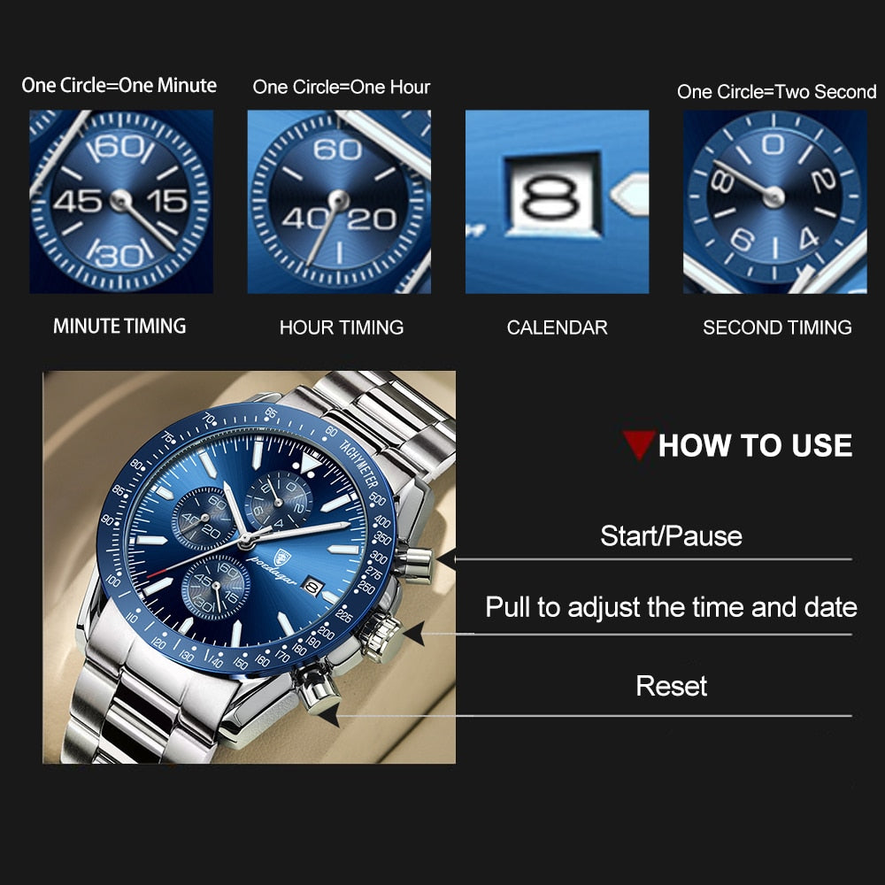 Poedagar Luxury Men Watch High Quality Fashion Chronograph Waterproof