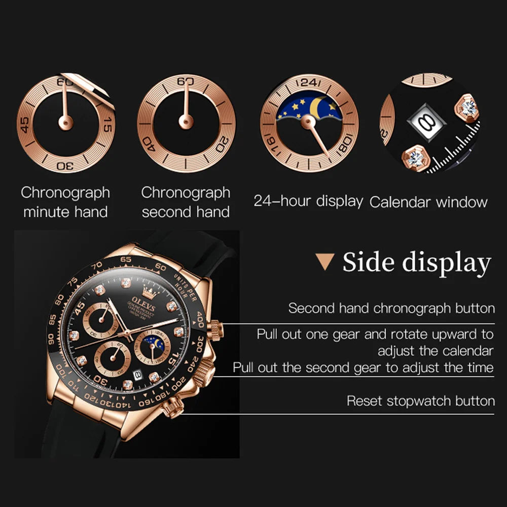 OLEVS New Luxury Men's Watches Quartz Watch Silicone Sport Date