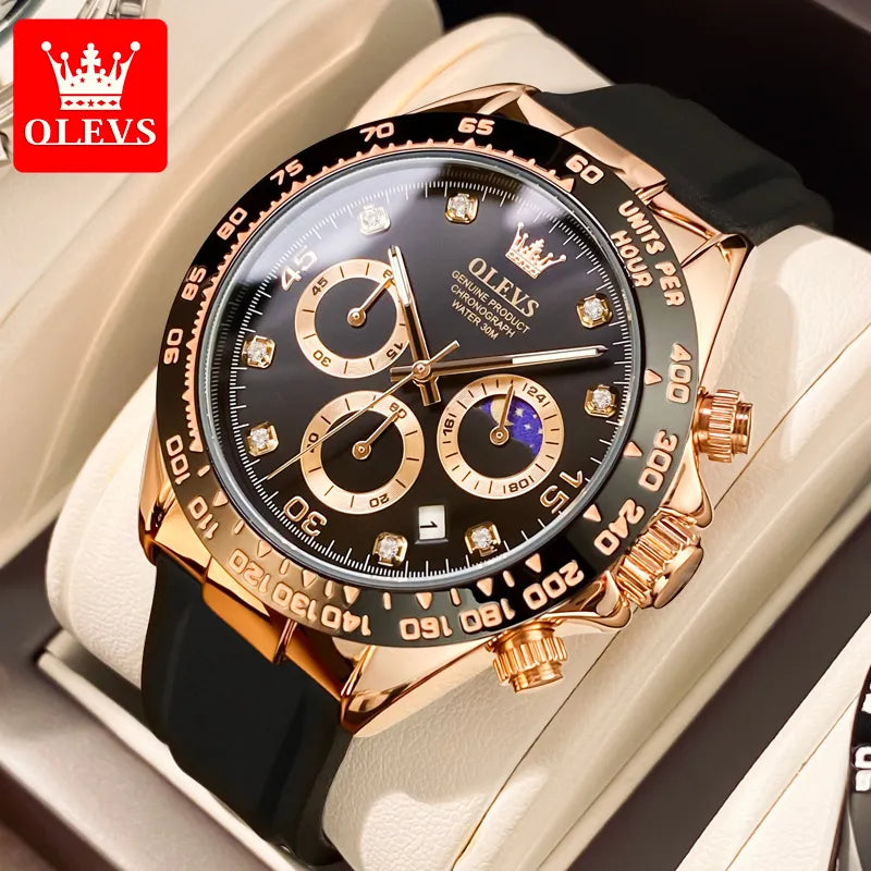 OLEVS New Luxury Men's Watches Quartz Watch Silicone Sport Date