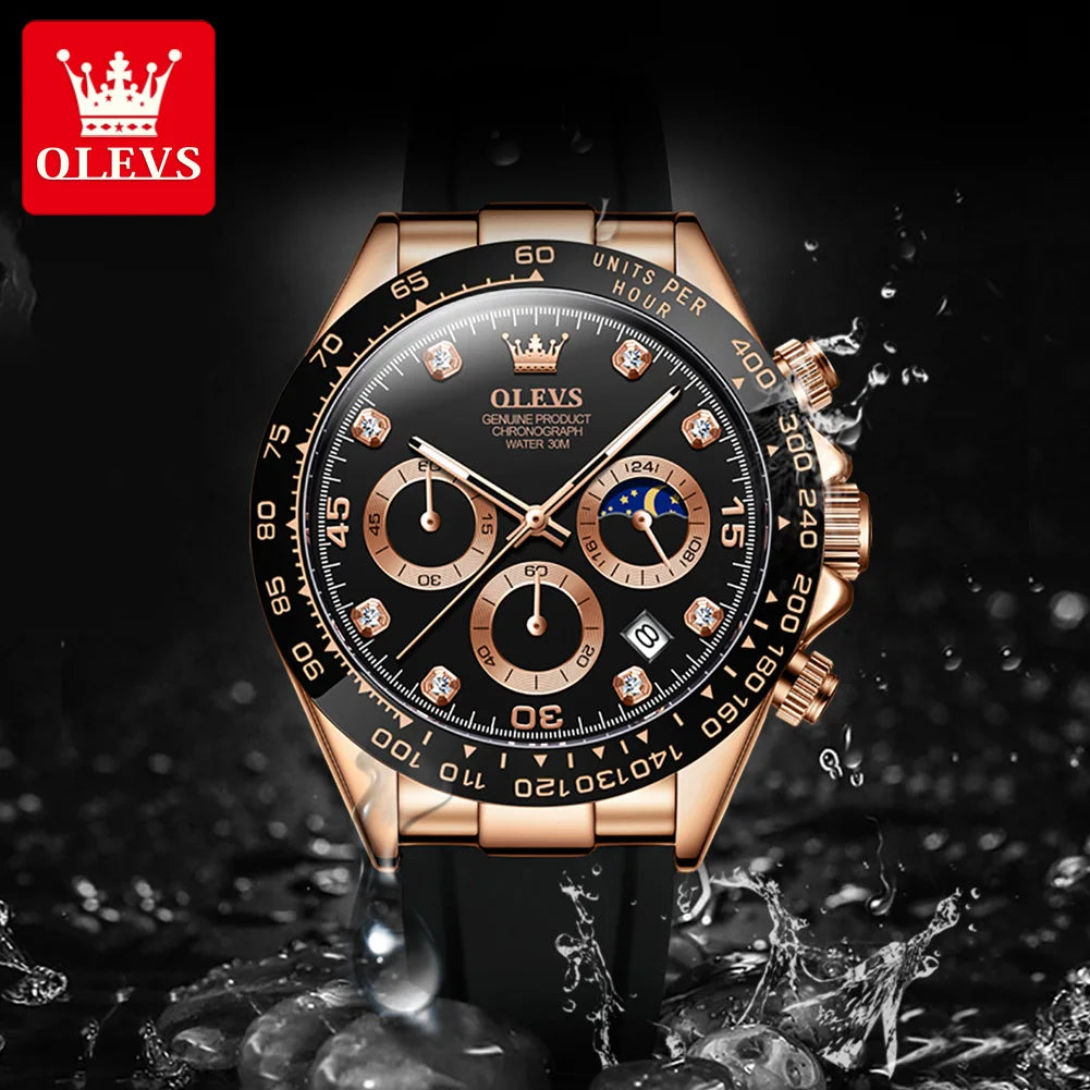 OLEVS New Luxury Men's Watches Quartz Watch Silicone Sport Date