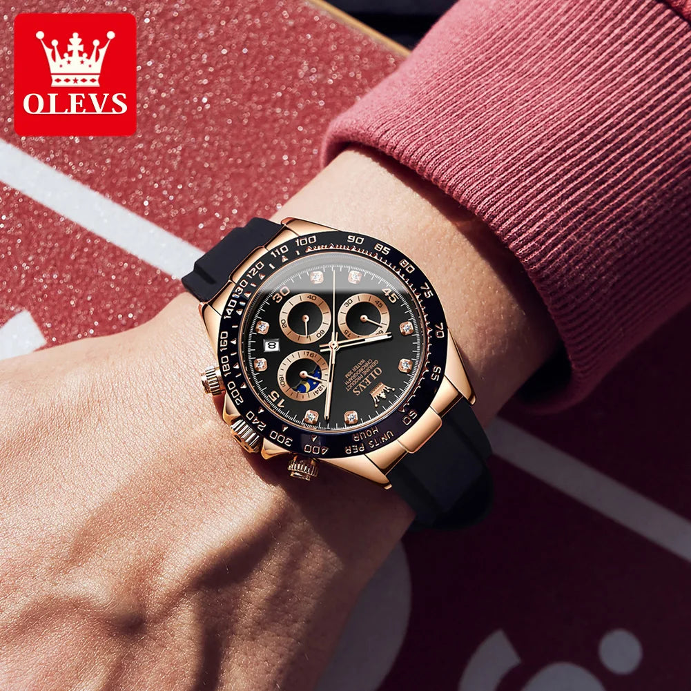 OLEVS New Luxury Men's Watches Quartz Watch Silicone Sport Date