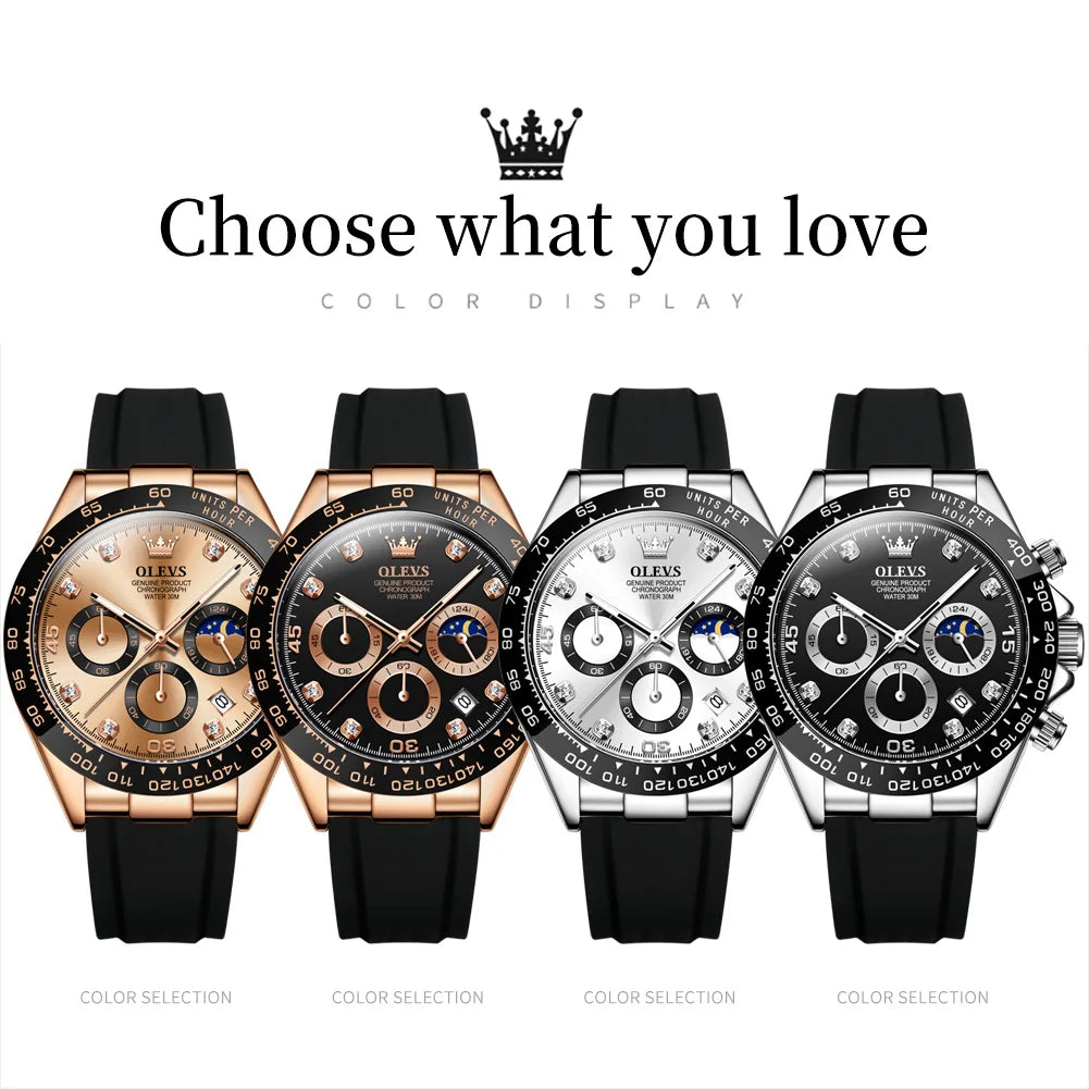 OLEVS New Luxury Men's Watches Quartz Watch Silicone Sport Date
