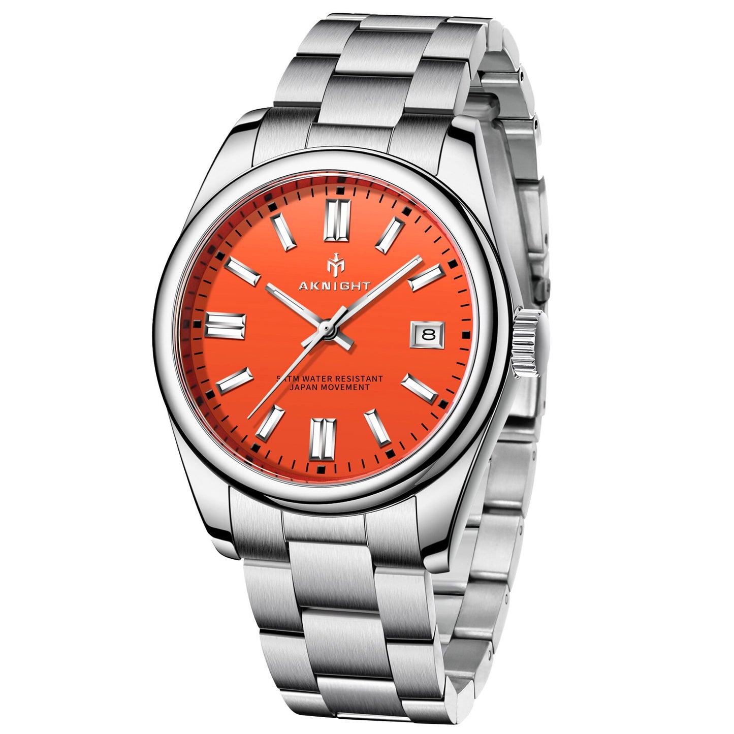 Watch For Men Orange Watch Dial Analog Quartz Wristwatches Aknight