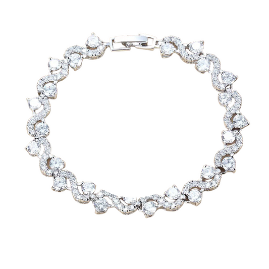 Wave Cubic Zirconia Tennis Bracelets for Women with Round Cut White