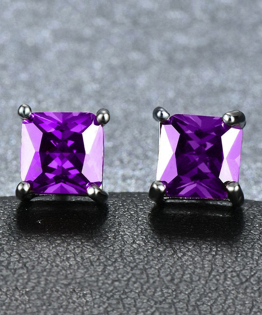 6mm Princess Stud Earring With Austrian Crystals -Purple in 18K White