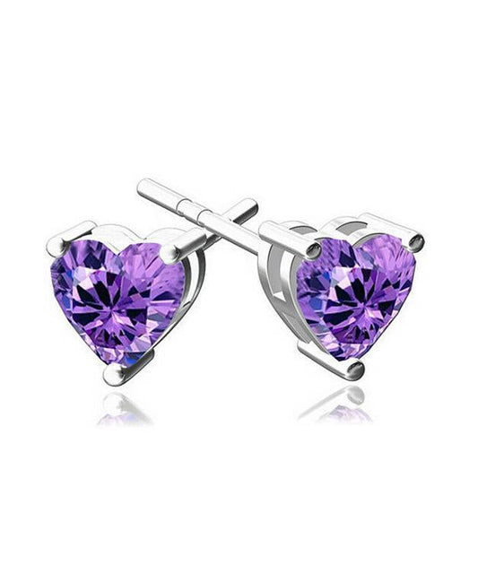 6mm Heart Stud Earring With Austrian Crystals - Purple in 18K White Go