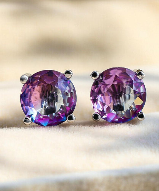 1.25ct Round Cut Purple & Pink  Stud Earrings Bi Color With Austrian