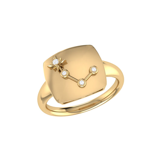 Aries Ram Diamond Constellation Signet Ring in 14K Yellow Gold Vermeil