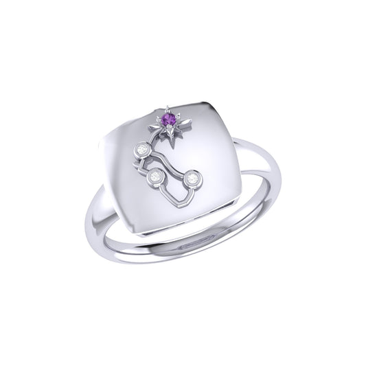 Aquarius Water-Bearer Amethyst & Diamond Constellation Signet Ring in