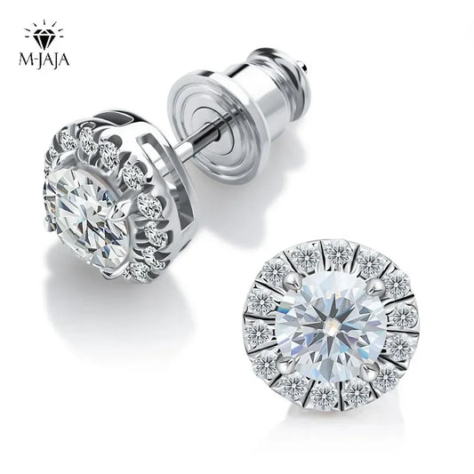 0.3-1CT D Color Moissanite Halo Earrings 925 Sterling Silver Stud