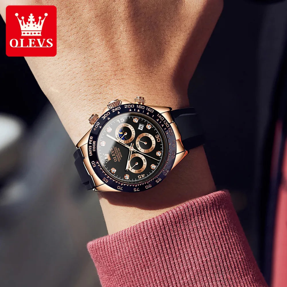 OLEVS New Luxury Men's Watches Quartz Watch Silicone Sport Date