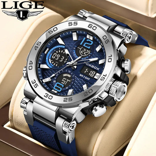 LIGE Luxury LCD Display Men Wristwatches Luminous Sport Man Watch