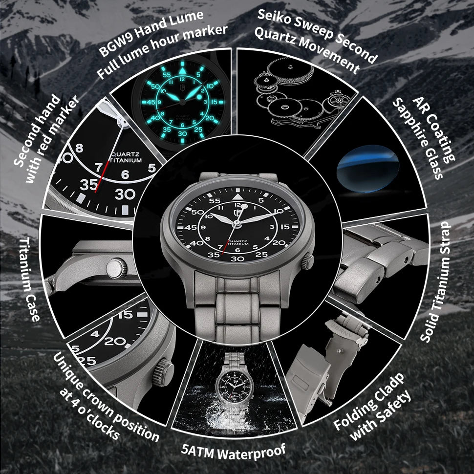 BERNY Titanium Watch for Men AR Coating Sapphire Fashion Wristwatch