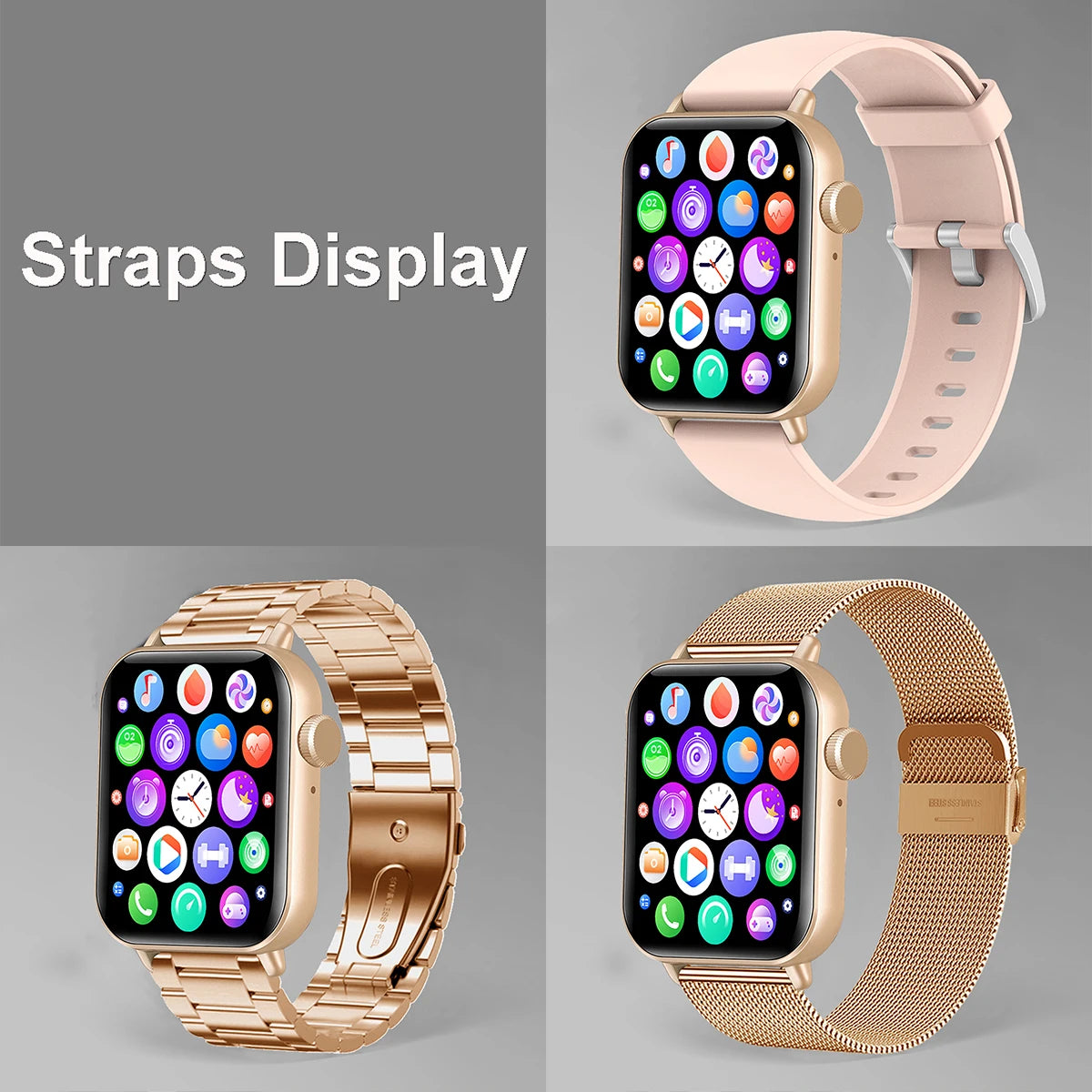 +2pc Straps Smart Watch Women Men Smartwatch Square Sport Smart Clock