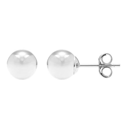 14k White Gold  Hollow Ball Stud Earrings Sizes 3MM - 8MM