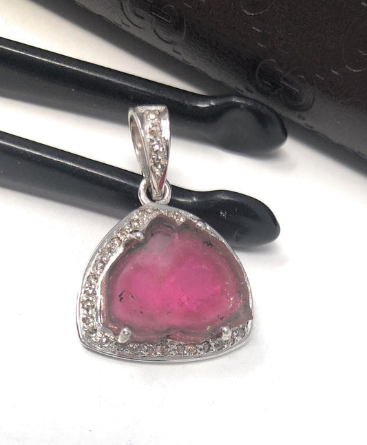 Pink Tourmaline Diamond Pendant, Gemstone Pendant, Sterling Silver Tou