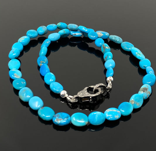 17” Genuine Arizona Turquoise Necklace with Pave Diamond Clasp,