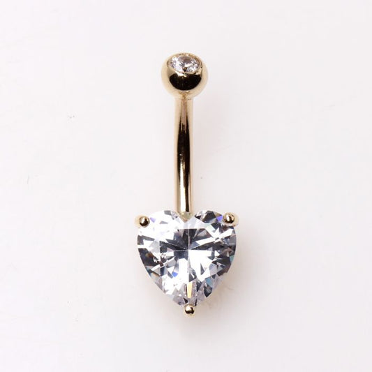 14Kt Yellow Gold Navel Ring with Heart Gem Prong Setting